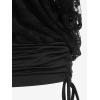 ROSE GAL Women Plus Size Cinched Ruched Batwing Sleeves Lace 2 in 1 Tee Blouson Top(Black-216a)