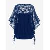 ROSE GAL Women Plus Size Cinched Ruched Batwing Sleeves Lace 2 in 1 Tee Blouson Top(Blue_1)