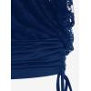 ROSE GAL Women Plus Size Cinched Ruched Batwing Sleeves Lace 2 in 1 Tee Blouson Top(Blue_1)