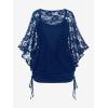 ROSE GAL Women Plus Size Cinched Ruched Batwing Sleeves Lace 2 in 1 Tee Blouson Top(Blue_1)