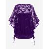 ROSE GAL Women Plus Size Cinched Ruched Batwing Sleeves Lace 2 in 1 Tee Blouson Top(Purple_1)