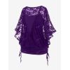 ROSE GAL Women Plus Size Cinched Ruched Batwing Sleeves Lace 2 in 1 Tee Blouson Top(Purple_1)