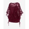 ROSE GAL Women Plus Size Cinched Ruched Batwing Sleeves Lace 2 in 1 Tee Blouson Top(Red_1)