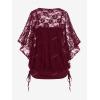 ROSE GAL Women Plus Size Cinched Ruched Batwing Sleeves Lace 2 in 1 Tee Blouson Top(Red_1)