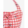 ROSE GAL Women Plus Size Cute Gingham Bowknot Print Lace-up Bikini Halter Two Piece Swimsuit with Skirt(Red)