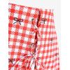 ROSE GAL Women Plus Size Cute Gingham Bowknot Print Lace-up Bikini Halter Two Piece Swimsuit with Skirt(Red)