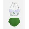 ROSE GAL Women Plus Size Daisy Print Bikini Halter Push Up Two Piece Swimsuit Tummy Control Bathing Suit(Green)