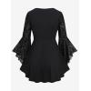 ROSE GAL Women Plus Size Flare Sleeves Ruffles Flower Lace Up 2 in 1 Top(Black_5)