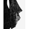 ROSE GAL Women Plus Size Flare Sleeves Ruffles Flower Lace Up 2 in 1 Top(Black_5)