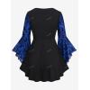 ROSE GAL Women Plus Size Flare Sleeves Ruffles Flower Lace Up 2 in 1 Top(Blue_1)