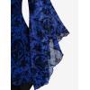 ROSE GAL Women Plus Size Flare Sleeves Ruffles Flower Lace Up 2 in 1 Top(Blue_1)