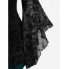 ROSE GAL Women Plus Size Flare Sleeves Ruffles Flower Lace Up 2 in 1 Top(Blue_3)