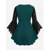 ROSE GAL Women Plus Size Flare Sleeves Ruffles Flower Lace Up 2 in 1 Top(Blue_3)