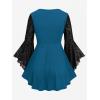 ROSE GAL Women Plus Size Flare Sleeves Ruffles Flower Lace Up 2 in 1 Top(Blue_6)