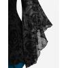 ROSE GAL Women Plus Size Flare Sleeves Ruffles Flower Lace Up 2 in 1 Top(Blue_6)