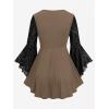 ROSE GAL Women Plus Size Flare Sleeves Ruffles Flower Lace Up 2 in 1 Top(Brown_1)
