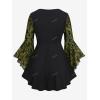 ROSE GAL Women Plus Size Flare Sleeves Ruffles Flower Lace Up 2 in 1 Top(Deep Green_1)