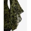 ROSE GAL Women Plus Size Flare Sleeves Ruffles Flower Lace Up 2 in 1 Top(Deep Green_1)