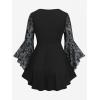ROSE GAL Women Plus Size Flare Sleeves Ruffles Flower Lace Up 2 in 1 Top(Gray_1)