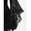 ROSE GAL Women Plus Size Flare Sleeves Ruffles Flower Lace Up 2 in 1 Top(Gray_2)