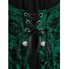 ROSE GAL Women Plus Size Flare Sleeves Ruffles Flower Lace Up 2 in 1 Top(Green_2)