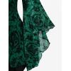 ROSE GAL Women Plus Size Flare Sleeves Ruffles Flower Lace Up 2 in 1 Top(Green_2)
