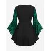 ROSE GAL Women Plus Size Flare Sleeves Ruffles Flower Lace Up 2 in 1 Top(Green_2)