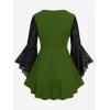ROSE GAL Women Plus Size Flare Sleeves Ruffles Flower Lace Up 2 in 1 Top(Green_4)