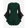 ROSE GAL Women Plus Size Flare Sleeves Ruffles Flower Lace Up 2 in 1 Top(Green_6)