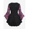 ROSE GAL Women Plus Size Flare Sleeves Ruffles Flower Lace Up 2 in 1 Top(Light Pink_1)