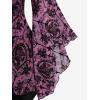 ROSE GAL Women Plus Size Flare Sleeves Ruffles Flower Lace Up 2 in 1 Top(Light Pink_1)