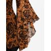 ROSE GAL Women Plus Size Flare Sleeves Ruffles Flower Lace Up 2 in 1 Top(Orange_1)