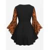 ROSE GAL Women Plus Size Flare Sleeves Ruffles Flower Lace Up 2 in 1 Top(Orange_1)