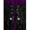 ROSE GAL Women Plus Size Flare Sleeves Ruffles Flower Lace Up 2 in 1 Top(Purple_3)