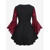 ROSE GAL Women Plus Size Flare Sleeves Ruffles Flower Lace Up 2 in 1 Top(Red_2)