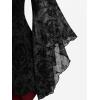 ROSE GAL Women Plus Size Flare Sleeves Ruffles Flower Lace Up 2 in 1 Top(Red_3)