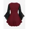 ROSE GAL Women Plus Size Flare Sleeves Ruffles Flower Lace Up 2 in 1 Top(Red_3)