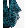 ROSE GAL Women Plus Size Flare Sleeves Ruffles Flower Lace Up 2 in 1 Top(Sky Blue_1)