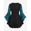 ROSE GAL Women Plus Size Flare Sleeves Ruffles Flower Lace Up 2 in 1 Top(Sky Blue_1)