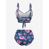 ROSE GAL Women Plus Size Floral Bikini Set Tummy Control Bathing Suit with Drawstring Ruched Bottom(Blue)