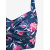 ROSE GAL Women Plus Size Floral Bikini Set Tummy Control Bathing Suit with Drawstring Ruched Bottom(Blue)