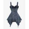 ROSE GAL Women Plus Size Floral Ruffled Half Zip Handkerchief Hem Gothic Swing Tank Top(Blue)