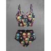 ROSE GAL Women Plus Size Goth Bikini Set Skulls Stars Print Strappy High Waisted Swimsuits(Black_1)