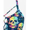 ROSE GAL Women Plus Size Goth Bikini Set Skulls Stars Print Strappy High Waisted Swimsuits(Blue_3)