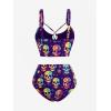 ROSE GAL Women Plus Size Goth Bikini Set Skulls Stars Print Strappy High Waisted Swimsuits(Purple_4)