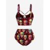 ROSE GAL Women Plus Size Goth Bikini Set Skulls Stars Print Strappy High Waisted Swimsuits(Red_1)