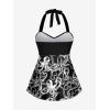 ROSE GAL Women Plus Size Goth Two Piece Tankini Swimsuit Set Funny Octopus Print Halter Twist Cinched Ruched Boyleg Swimsuits