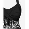 ROSE GAL Women Plus Size Goth Two Piece Tankini Swimsuit Set Funny Octopus Print Halter Twist Cinched Ruched Boyleg Swimsuits
