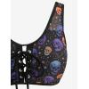 ROSE GAL Women Plus Size Gothic Bikini Sets Skull Stars Print Two Piece Bathing Suits Lace-up Swimwear(Black)