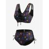 ROSE GAL Women Plus Size Gothic Bikini Sets Skull Stars Print Two Piece Bathing Suits Lace-up Swimwear(Black)